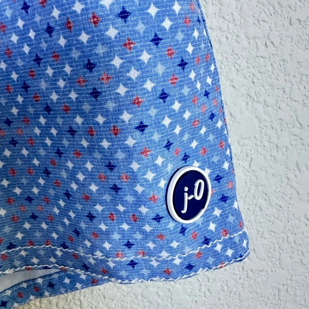 Johnnie-O Mens Blue Geometric Diamond Print Swim Trunks Size Medium Drawstring